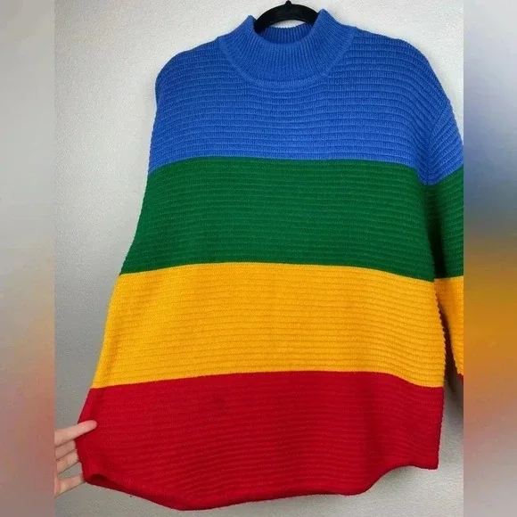 UNIF Women's Small Crayola Sweater Stripe Primary Color Block Mock Neck Emma Cha - Picture 10 of 16